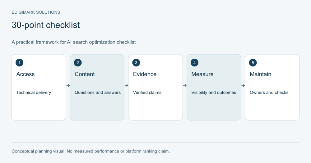 30-point checklist explaining AI search optimization checklist