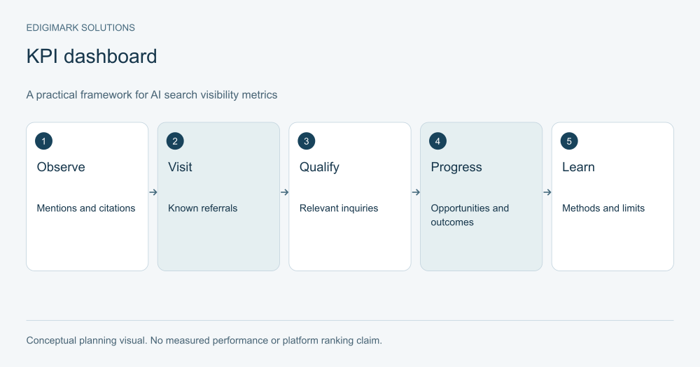KPI dashboard explaining AI search visibility metrics