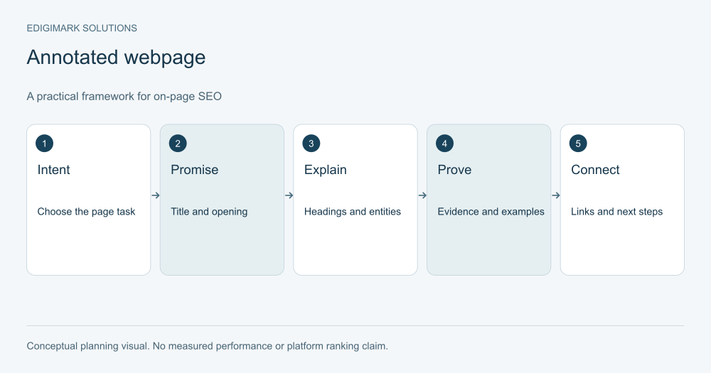 Annotated webpage explaining on-page SEO